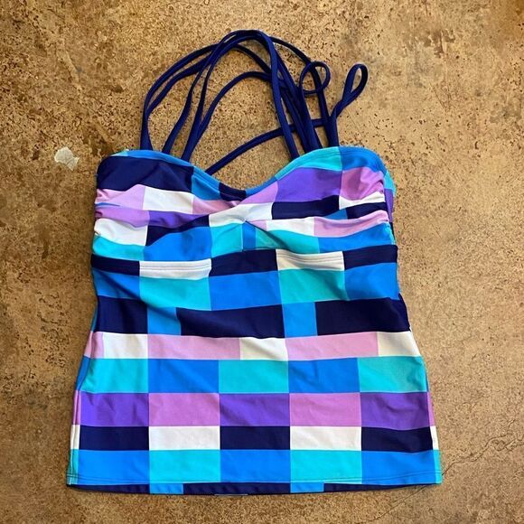 LIME‎ Ricki purple color block strappy tankini swim top - Picture 3 of 8